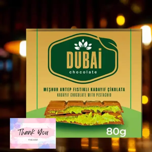 Dubai Chocolate Bar with Kadayif and Pistachio Cream 80g Dubai Kunefe knafeh Chocolate Small Gifts for Snack Treats Kids Family & Friend - Image 2