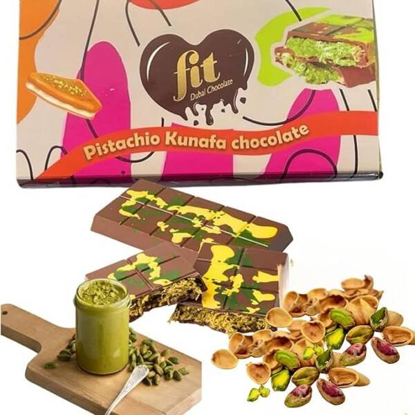Fit Dubai Chocolate Bar Pistachio Kunafa Fit Chocolate Sweets Treat 200g - Image 2