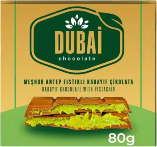 Dubai Chocolate Bar with Kadayif and Pistachio Cream 80g Dubai Kunefe knafeh Chocolate Small Gifts for Snack Treats Kids Family & Friend