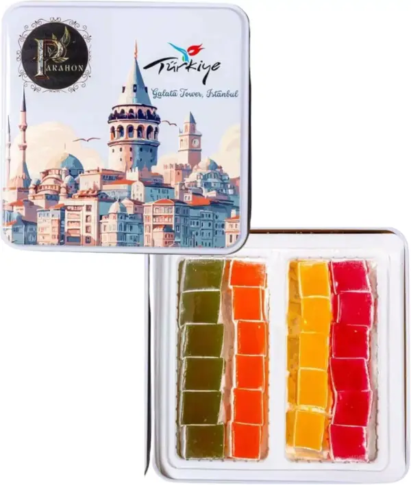 Turkish Delight Halal Sweets Snacks, Lokum Mixed Fruit Aroma 500g