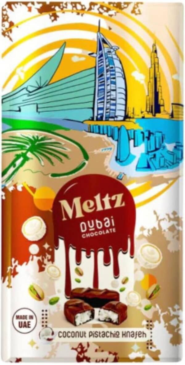 Meltz Dubai Knafeh Milk Chocolate Bar – Coconut Pistachio & Kunafa Premium 200g