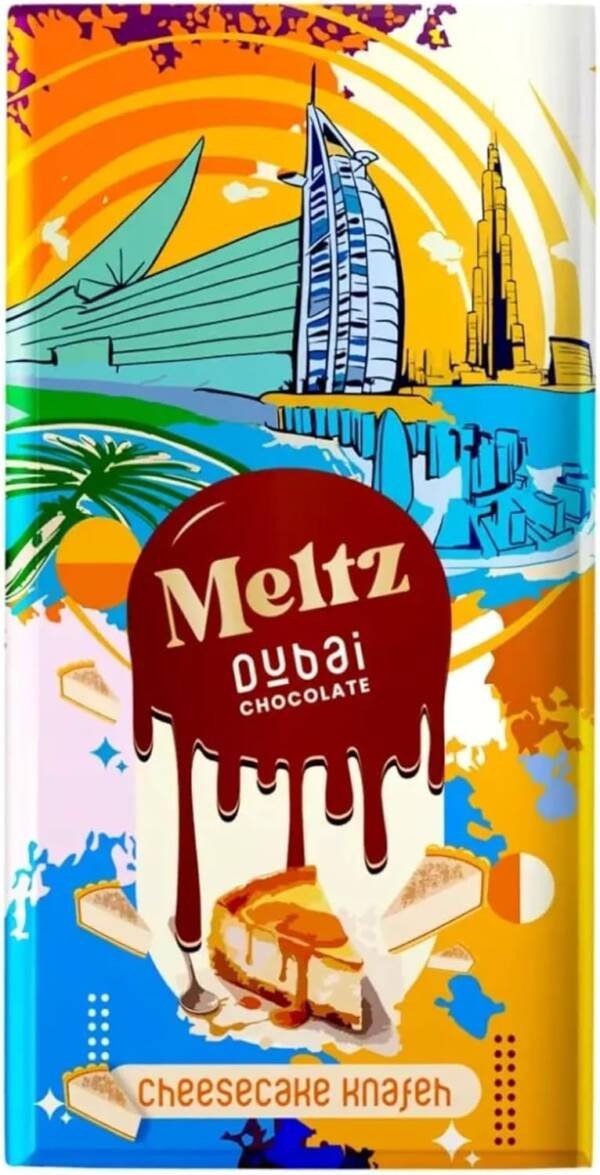 Meltz Dubai Knafeh MilkChocolate Bar – Cheesecake & Kunafa Premium 200g