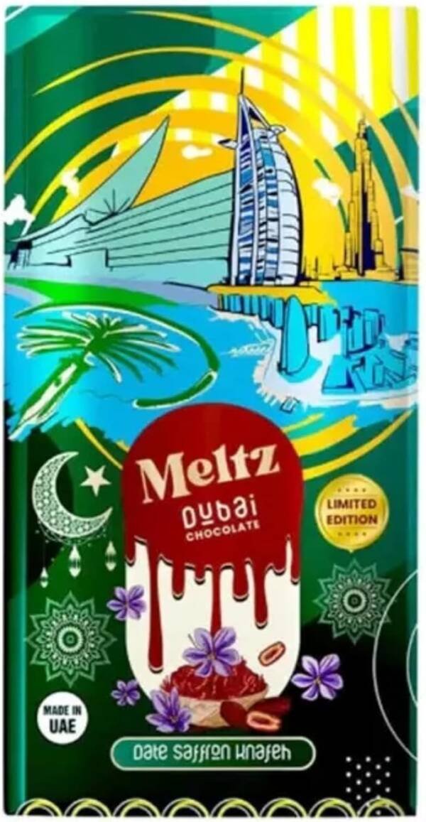 Meltz Dubai Knafeh MilkChocolate Bar - Date saffron 200g