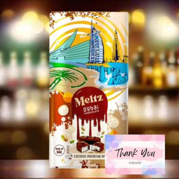 Meltz Dubai Knafeh Milk Chocolate Bar – Coconut Pistachio & Kunafa Premium 200g - Image 2