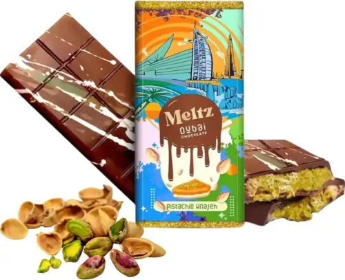 Meltz Premium Dubai Chocolate Bar Pistachio Kunafa Luxurious UEA Middle Eastern Delight Milk Chocolate Pistachi KnaFeh Chocolate Perfect Dubai 200g
