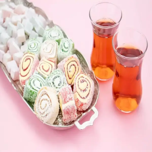 Turkish Delight Halal Sweets Snacks, Rolled Fruit Aroma Lokum Tin Gift Box, Rolled Fruit Mixed Aroma 500g - Image 2