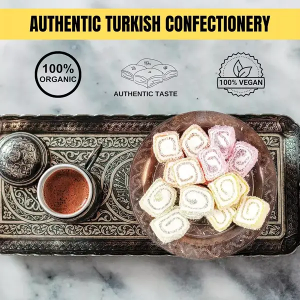 Turkish Delight Halal Sweets Snacks, Rolled Fruit Aroma Lokum Tin Gift Box, Rolled Fruit Mixed Aroma 500g - Image 3