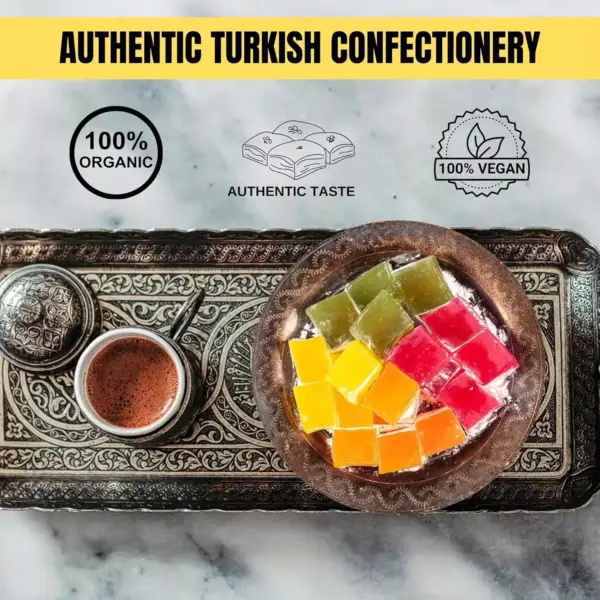 Turkish Delight Halal Sweets Snacks, Lokum Mixed Fruit Aroma 500g - Image 3