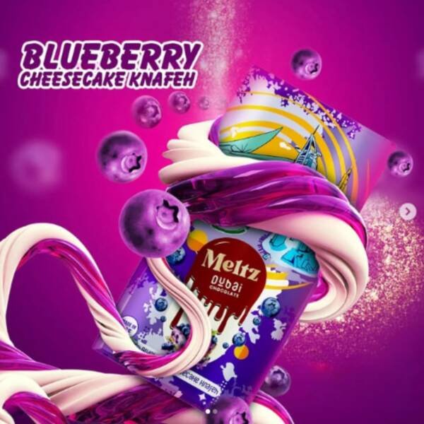 Meltz Dubai Knafeh Milk Chocolate Bar , Blueberry Cheesecake Kunafeh 200g - Image 4