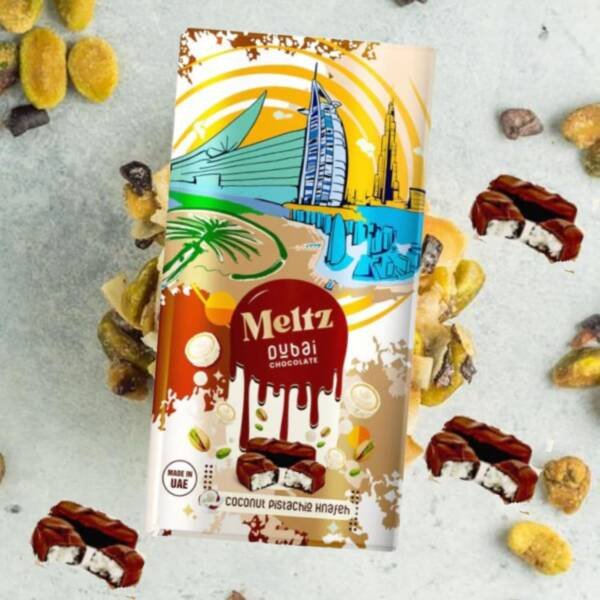 Meltz Dubai Knafeh Milk Chocolate Bar – Coconut Pistachio & Kunafa Premium 200g - Image 6