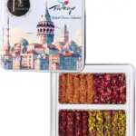 Turkish Delight Halal Sweets Snacks Tin Box , Parmak Lokum With Rose, Pistachio and kunafa Sprinkles 300g