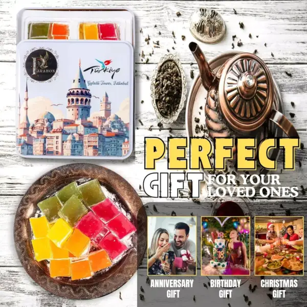 Turkish Delight Halal Sweets Snacks, Lokum Mixed Fruit Aroma 500g - Image 4